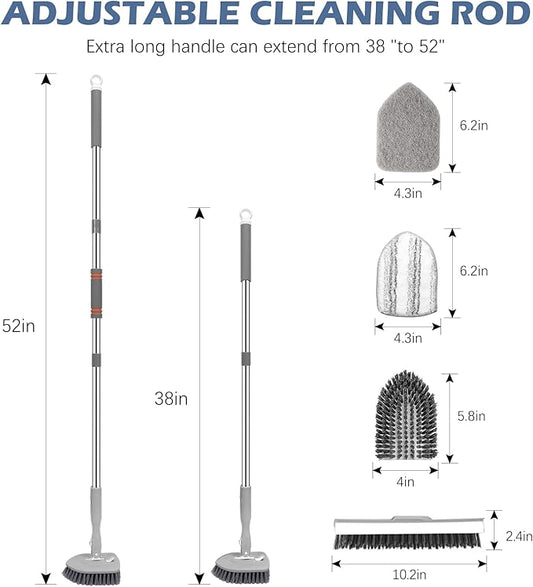 🚿✨ 4-in-1 Extendable Scrubber — Clean Tiles, Grout & Glass Without Bending!