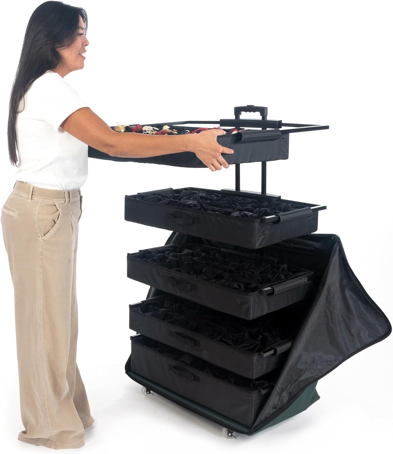 Premium Ornament Storage Box with 5 Removable Trays & Telescoping Frame | Holds 120 Ornaments 🌟🎄