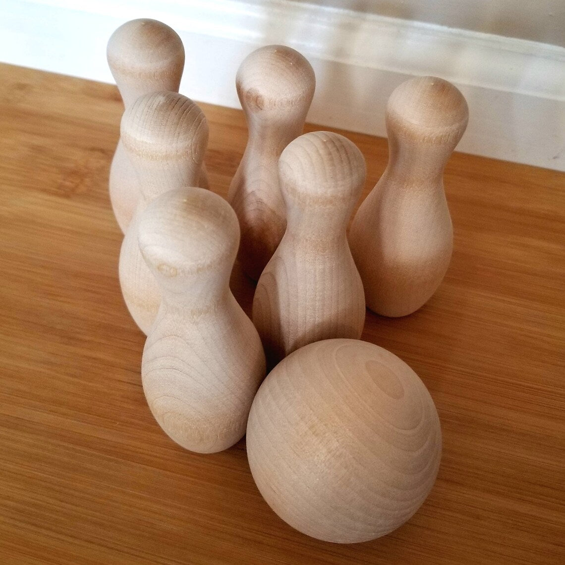 Maple Wooden Bowling Set - Includes Ball and 6 Pins - Organic Natural Sensory Toy - Waldorf Learning Toys