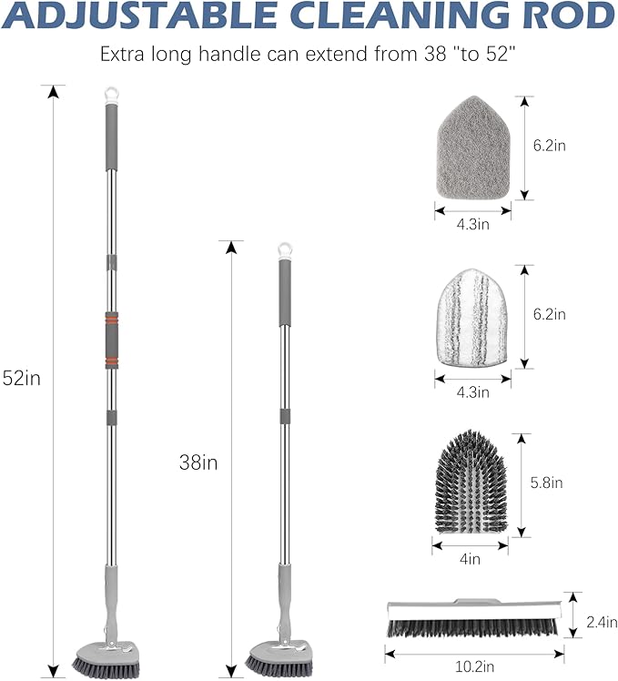🚿✨ 4-in-1 Extendable Scrubber — Clean Tiles, Grout & Glass Without Bending!