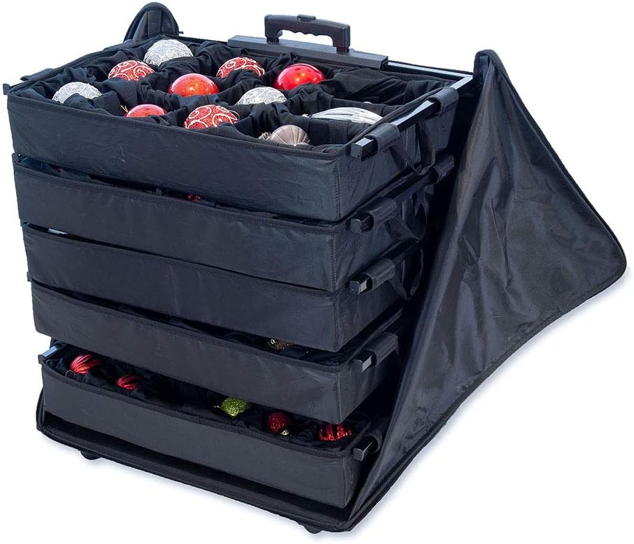 Premium Ornament Storage Box with 5 Removable Trays & Telescoping Frame | Holds 120 Ornaments 🌟🎄