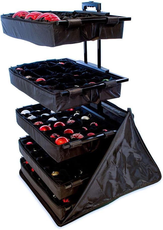 Premium Ornament Storage Box with 5 Removable Trays & Telescoping Frame | Holds 120 Ornaments 🌟🎄