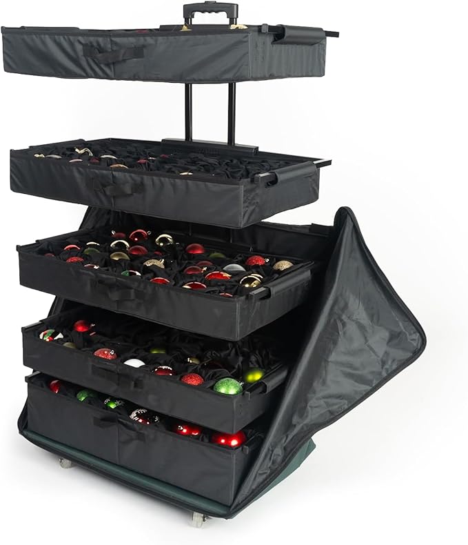 Premium Ornament Storage Box with 5 Removable Trays & Telescoping Frame | Holds 120 Ornaments 🌟🎄