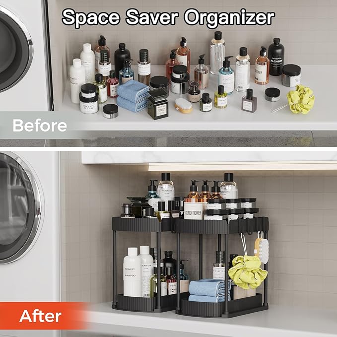 2-Pack Pull-Out Organizer | Under Sink & Cabinet Storage 🛁✨ Kitchen & Bathroom Space Saver