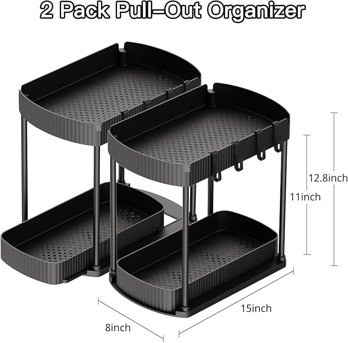 2-Pack Pull-Out Organizer | Under Sink & Cabinet Storage 🛁✨ Kitchen & Bathroom Space Saver