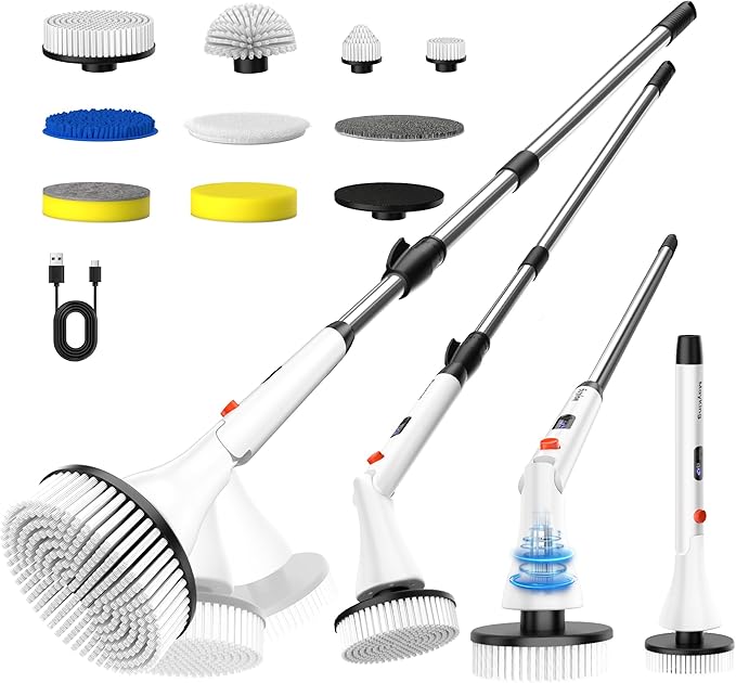 Power Spin Scrubber 🧼 - 9 Heads, Adjustable & Cordless for Deep Cleaning