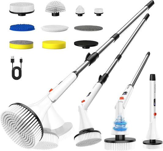 Power Spin Scrubber 🧼 - 9 Heads, Adjustable & Cordless for Deep Cleaning
