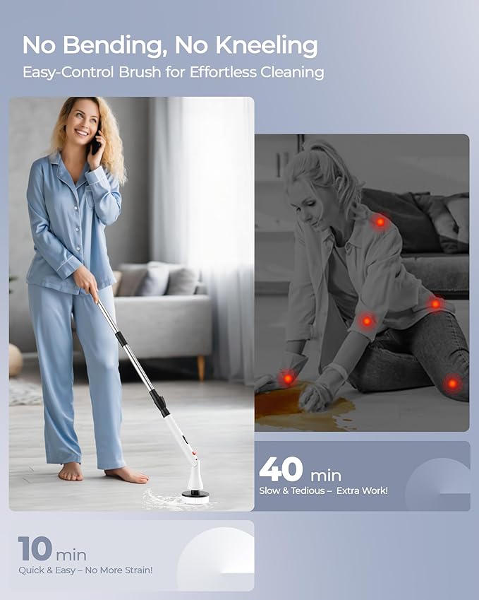 Power Spin Scrubber 🧼 - 9 Heads, Adjustable & Cordless for Deep Cleaning