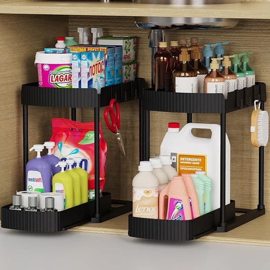 2-Pack Pull-Out Organizer | Under Sink & Cabinet Storage 🛁✨ Kitchen & Bathroom Space Saver