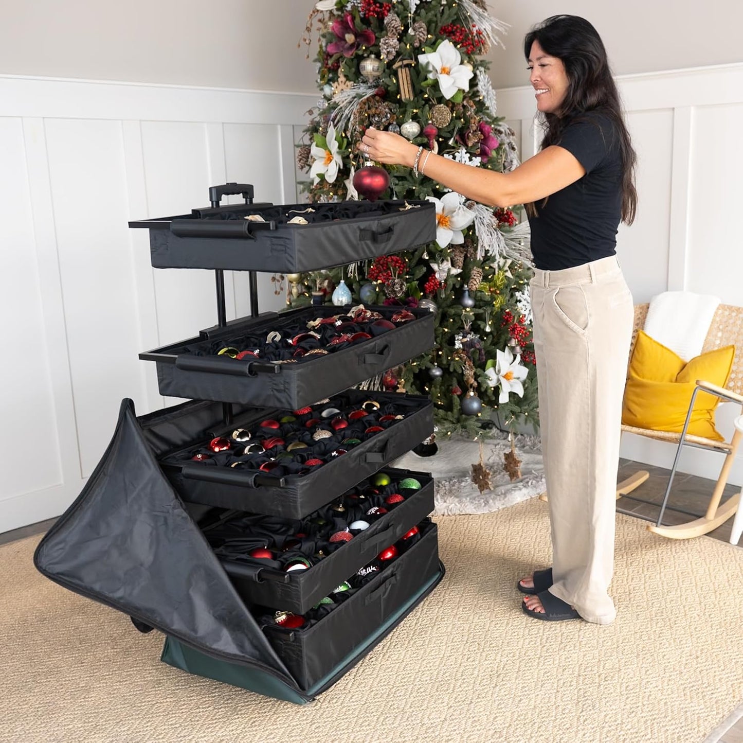 Premium Ornament Storage Box with 5 Removable Trays & Telescoping Frame | Holds 120 Ornaments 🌟🎄