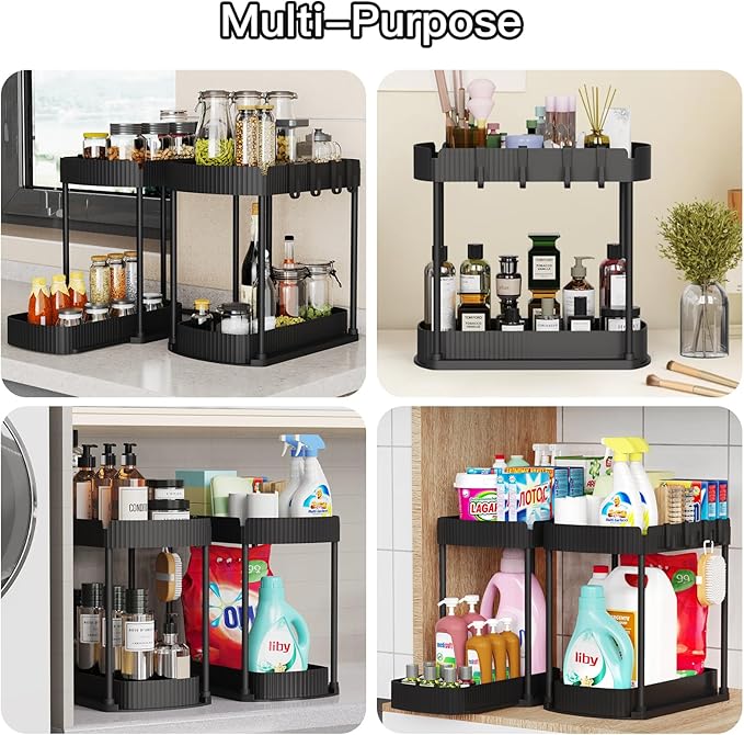 2-Pack Pull-Out Organizer | Under Sink & Cabinet Storage 🛁✨ Kitchen & Bathroom Space Saver