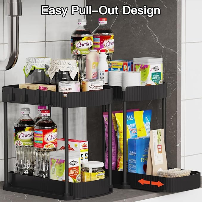 2-Pack Pull-Out Organizer | Under Sink & Cabinet Storage 🛁✨ Kitchen & Bathroom Space Saver